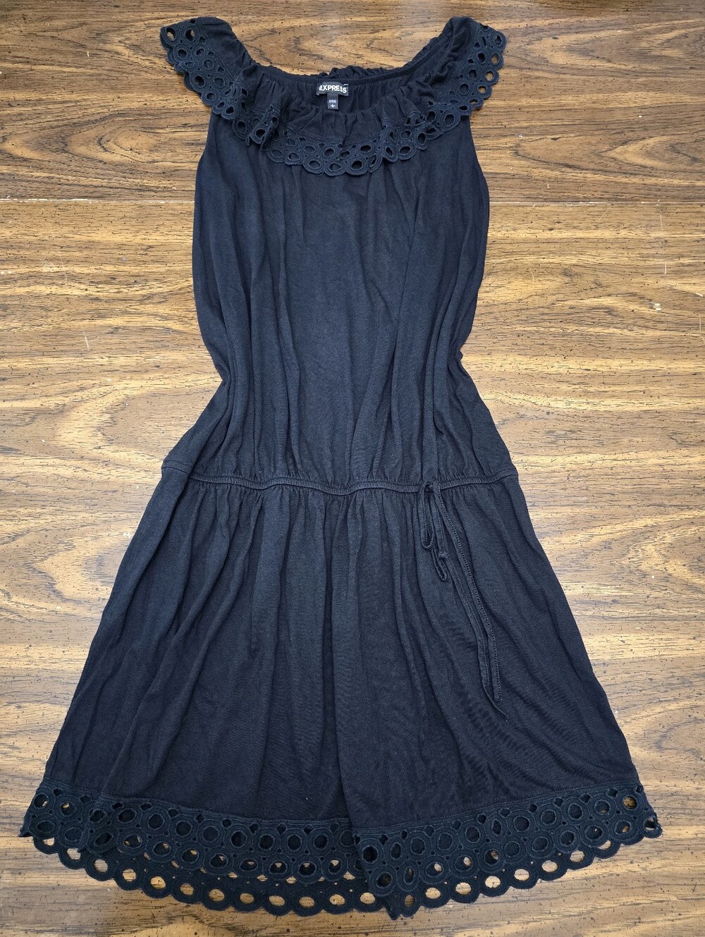 Express Black Eyelet-Trim Off-Shoulder Midi Dress